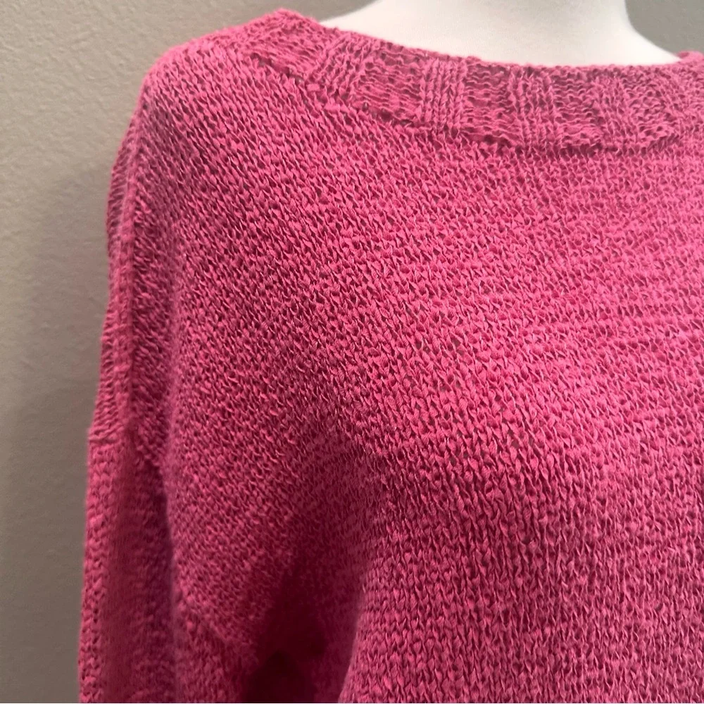 J. Crew Cozy Pink Knit Sweater Linen Cree Neck Top small
